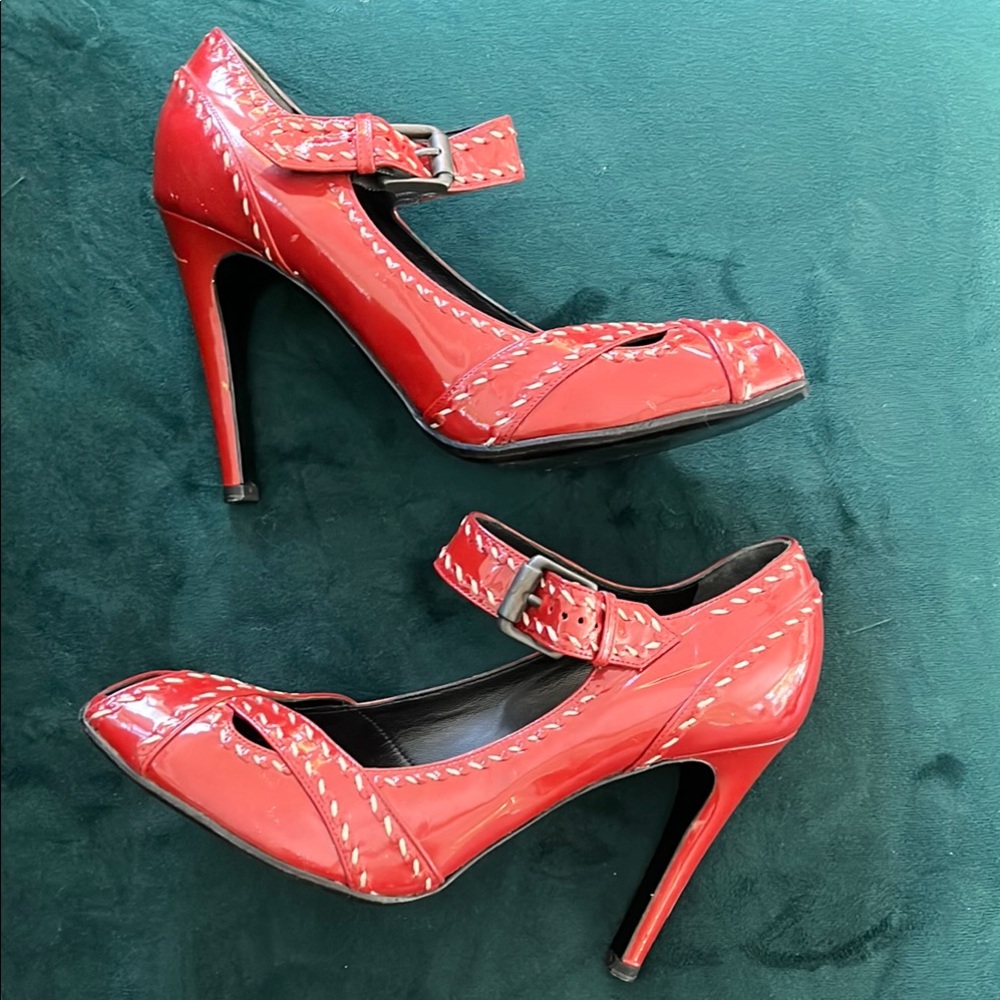 Bottega Veneta Red Mary Jane Heels Size 8 - Picture 4 of 12